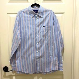 Faconnable Light Blue With Red & Navy Blue Stripes Button Down Long Sleeve Shirt